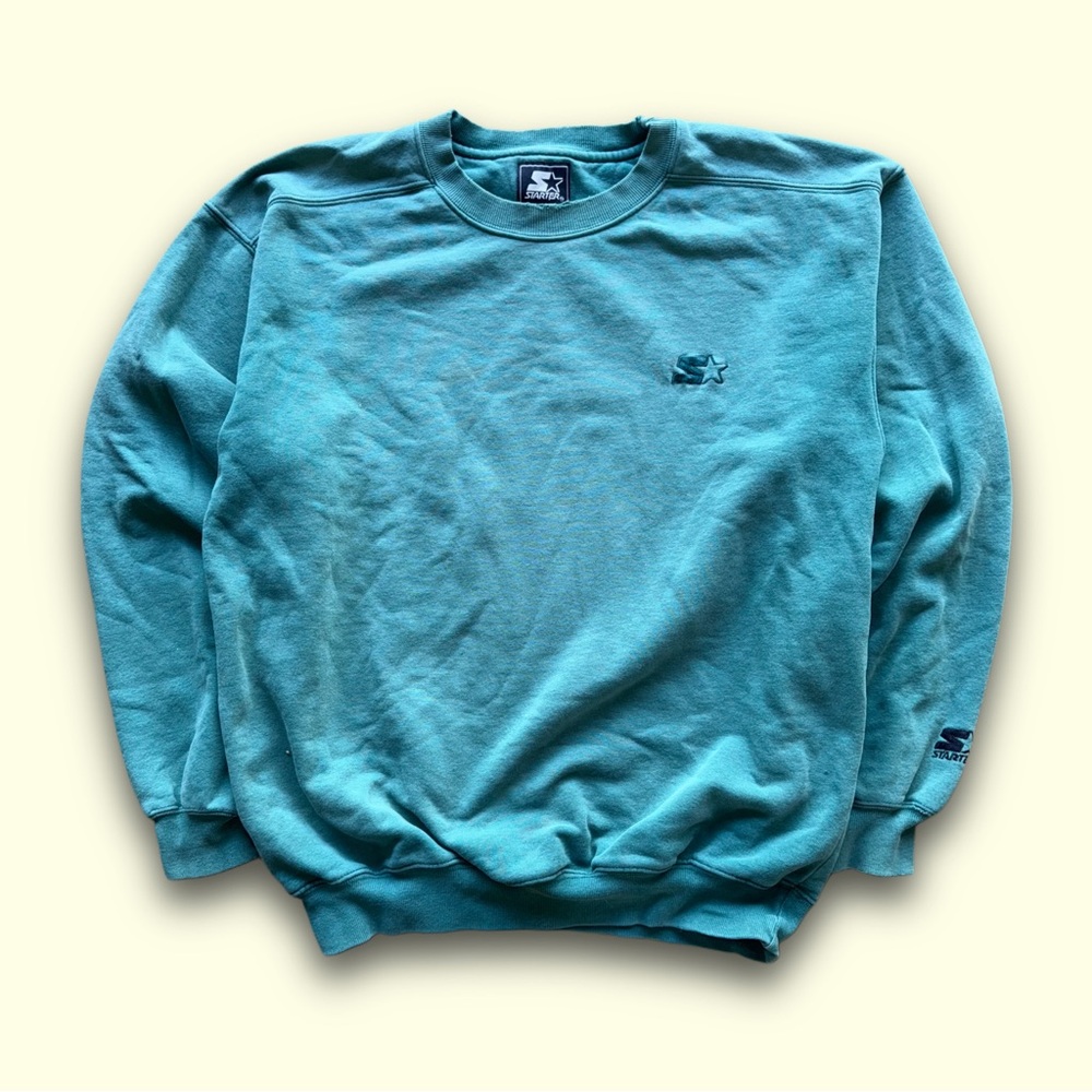 Vintage Starter Sweatshirt Mens Medium Green Crewneck Pullover Embroidered Logo